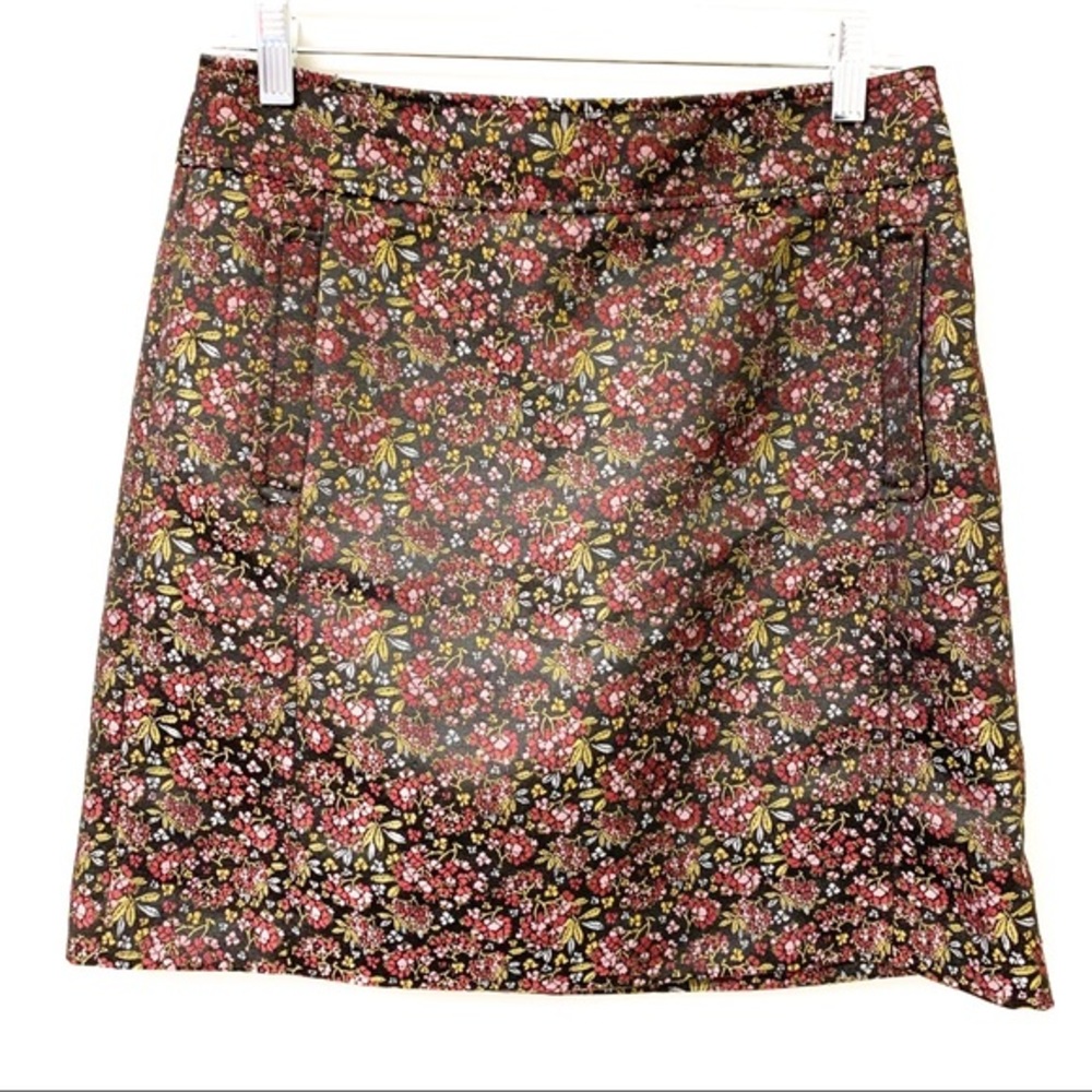 LOFT Black Jacquard Floral Print Skirt With Pockets Size‎ 6